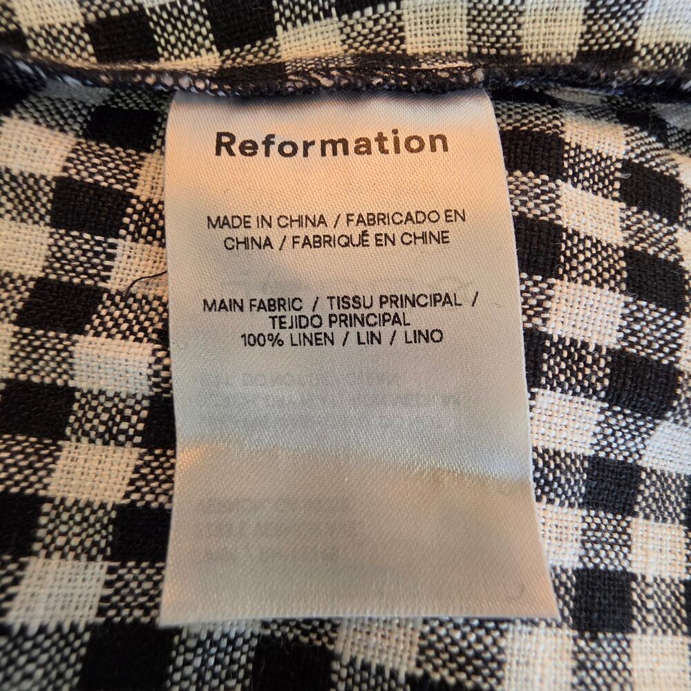 Reformation Silas Gingham Linen Midi Skirt Black & White Sz 2 - Picture 5 of 7
